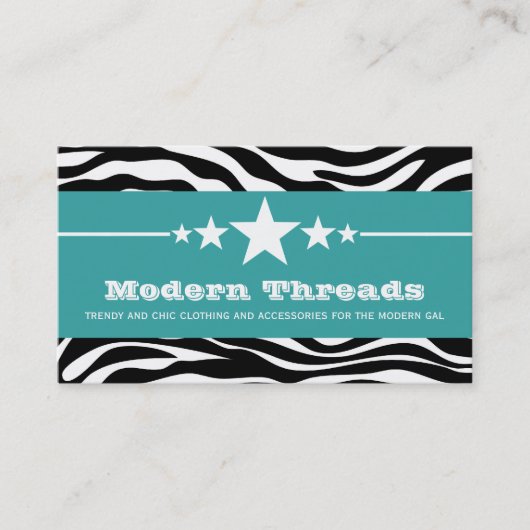 Turquoise Sassy Star Zebra Print Carte de visite (Devant)