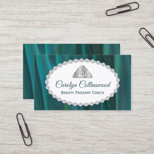 Turquoise Satin Beauty Pageant Coach Carte de visi (Devant/Arrière en situation)
