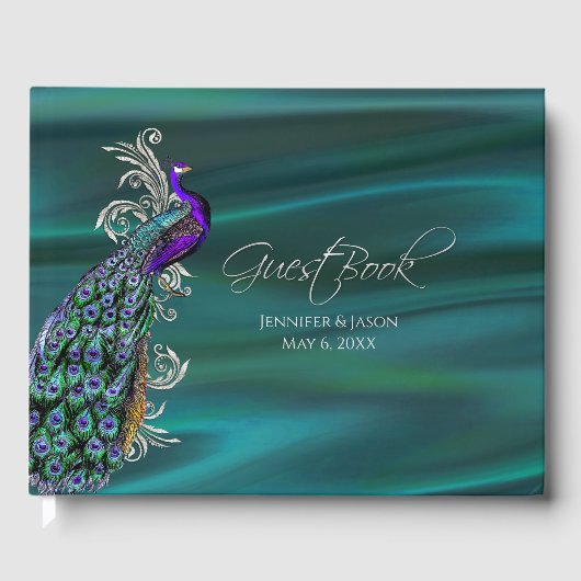 Turquoise Satin et Peacock Mariage Livre d'or (Recto)