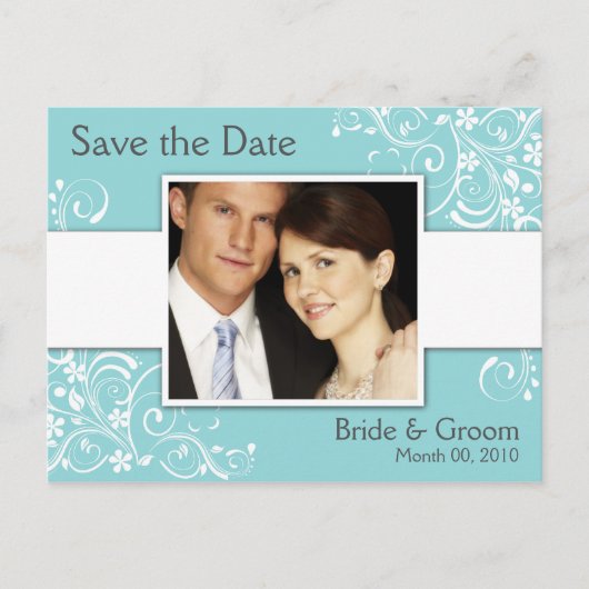 Turquoise Save the Date Foto Briefkaarten (Voorkant)