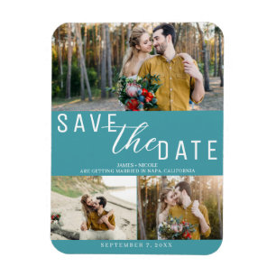 Turquoise Save the Date Trouw 3 Foto's Magneet