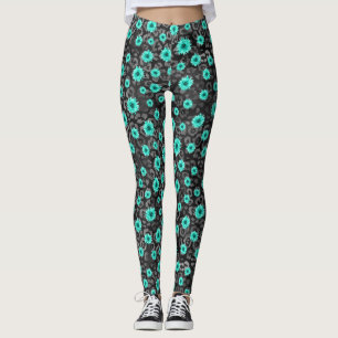 Turquoise Schedels en Zonnebloem Serie Design 5 Leggings