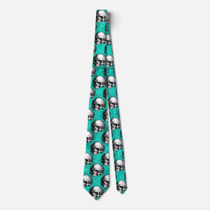 Turquoise Schedels en Zonnebloem Serie Design 8 Stropdas