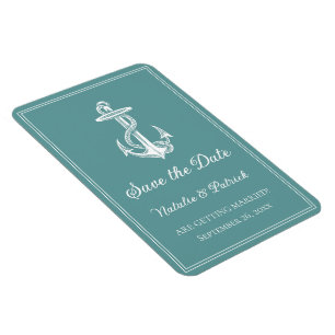 Turquoise scheepsanker Save the Date-magneet Magneet
