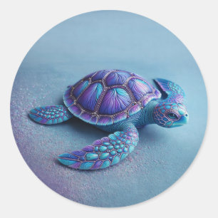 türquoise schildpad – Minimaal Oceandier Cadeau Ronde Sticker