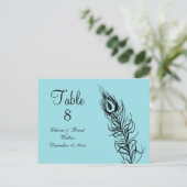 Turquoise Schud je Tail Feathers Table Number Briefkaart (Staand voorkant)