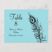 Turquoise Schud je Tail Feathers Table Number Briefkaart (Achterkant)