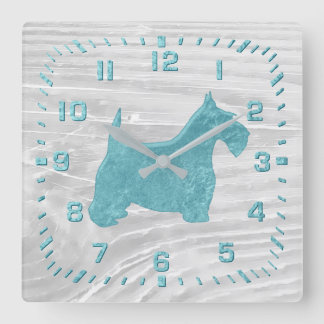 Turquoise Scottie White Wash Wood Vierkante Klok