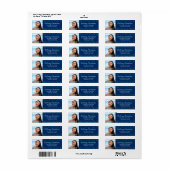 Turquoise script navy afstuderen foto adres etiket (Full Sheet)