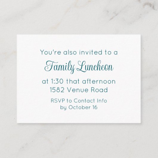 Turquoise Script Temple Sealing & Repas Invitation (Dos)