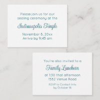 Turquoise Script Temple Sealing & Repas Invitation