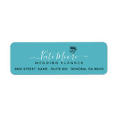 Turquoise Script Wedding Planner Etiket (Voorkant)