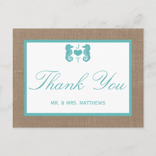 Turquoise Seahorse Burlap Beach Collectie Briefkaart (Voorkant)