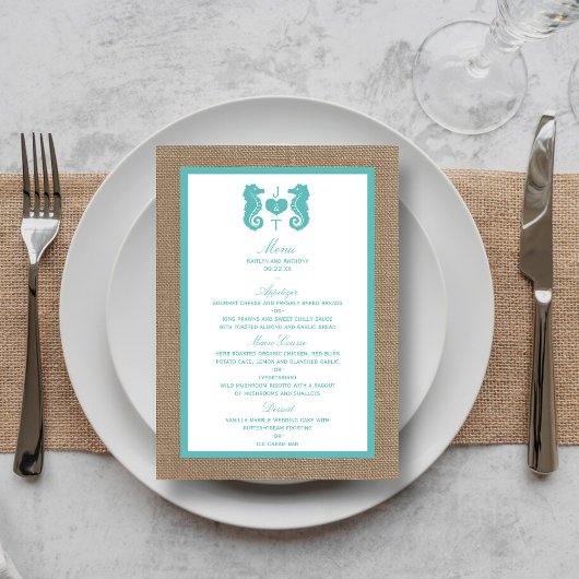 Turquoise Seahorse Burlap Beach Collectie Menu