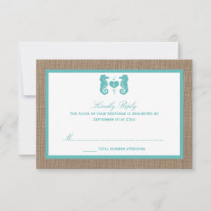 Turquoise Seahorse Burlap Beach Collectie RSVP Kaartje