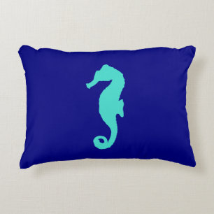 Turquoise Seahorse on Navy Blue Coastal Decor Decoratief Kussen
