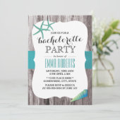 Turquoise Seashells Beach Theme Bachelorette Party Kaart (Staand voorkant)