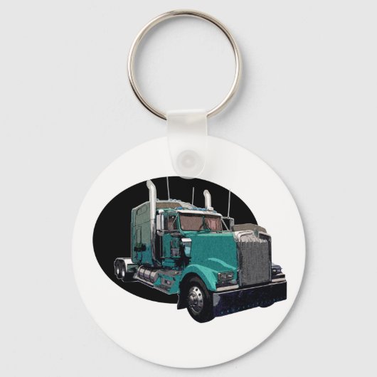Turquoise Semi Truck Sleutelhanger (Voorkant)