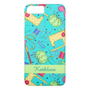 Turquoise Sewing Art Name Personalized iPhone 8 Plus / 7 Plus Hoesje