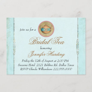 Turquoise Shabby Bridal Tea Party Kaart