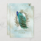 Turquoise Shabby Peacock - Carte Postale (Devant / Derrière)