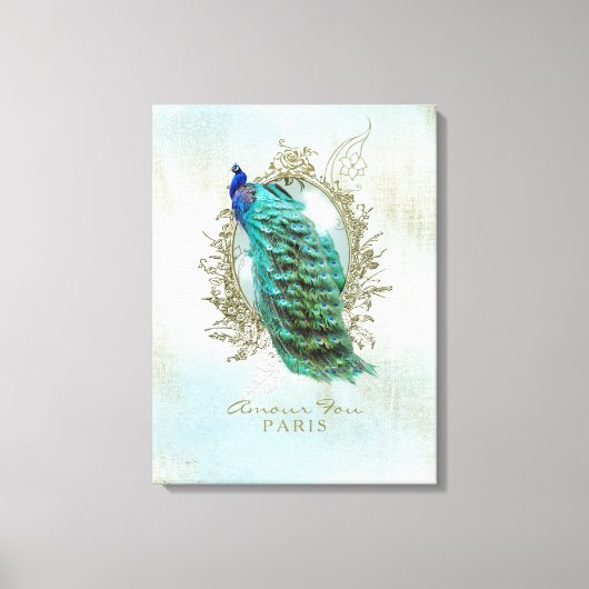 Turquoise Shabby Peacock - Gewatteerd Canvas (Voorkant)