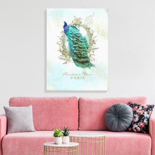 Turquoise Shabby Peacock - Gewatteerd Canvas (Insitu (Woonkamer))