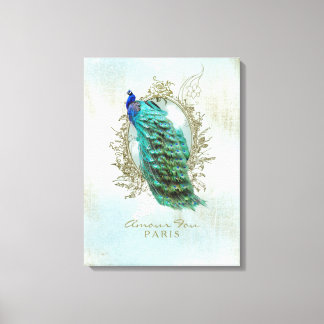 Turquoise Shabby Peacock - Gewatteerd Canvas Afdruk