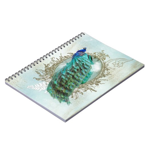 Turquoise Shabby Peacock Notitieboek (Linkerzijde)