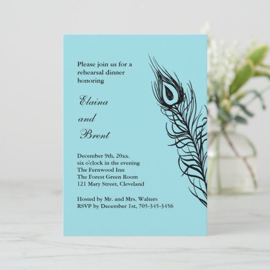 Turquoise Shake your Tail Feathers RehearsalDinner Kaart (Staand voorkant)