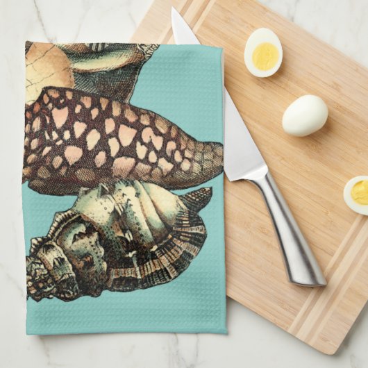 Turquoise Shell en Red Coral Collectie Theedoek (Quarter Fold)