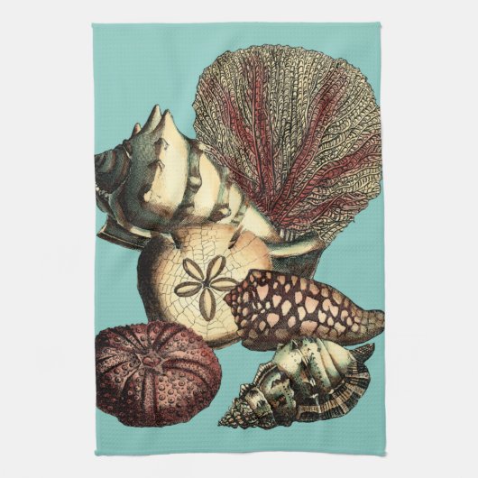 Turquoise Shell en Red Coral Collectie Theedoek (Verticaal)