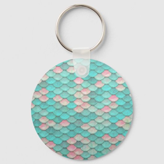 Turquoise Shiny Fish Scales Effect Pattern Sleutelhanger (Voorkant)