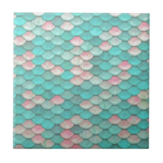 Turquoise Shiny Fish Scales Effect Pattern Tegeltje (Voorkant)