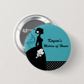 Turquoise Silhouette Bride Matron of Honor Button (Voorkant /achterkant)