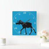 Turquoise Silohuette Moose Wall Clock Vierkante Klok (Huis)