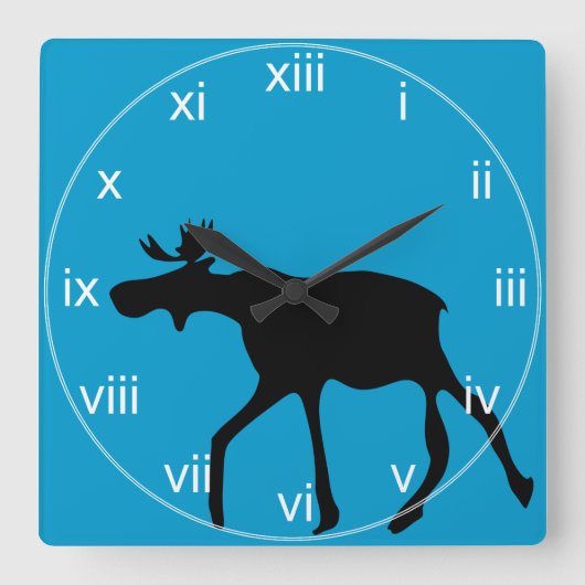 Turquoise Silohuette Moose Wall Clock Vierkante Klok (Voorkant)