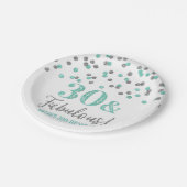 Turquoise Silver Confetti 30 en Fabulous Papieren Bordje (Gekanteld)