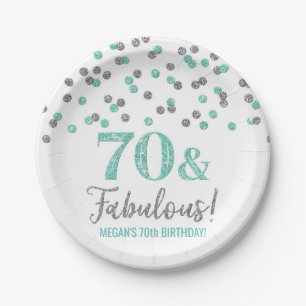 Turquoise Silver Confetti 70 en Fabulous Birthday Papieren Bordje