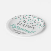 Turquoise Silver Confetti Happy Retirement Papieren Bordje (Gekanteld)