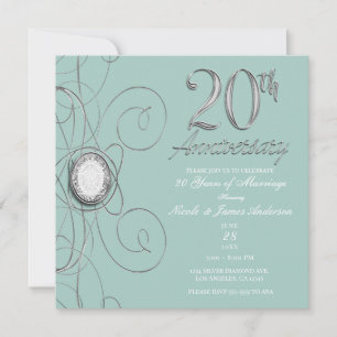 Turquoise Silver Diamond 20 20e Jubileum Party Kaart