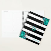 Turquoise Silver Floral Monogramme Black Stripes 2 (Devant avec enveloppe)