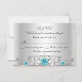 Turquoise Silver Floral Swirl RSVP (Devant)