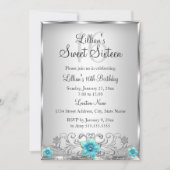 Turquoise Silver Floral Swirl Sweet 16 Invitation (Devant)