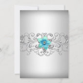 Turquoise Silver Floral Swirl Sweet 16 Invitation (Dos)