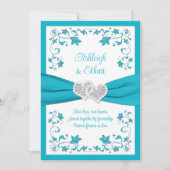 Turquoise, Silver Love Hearts Faire-part de mariag (Devant)