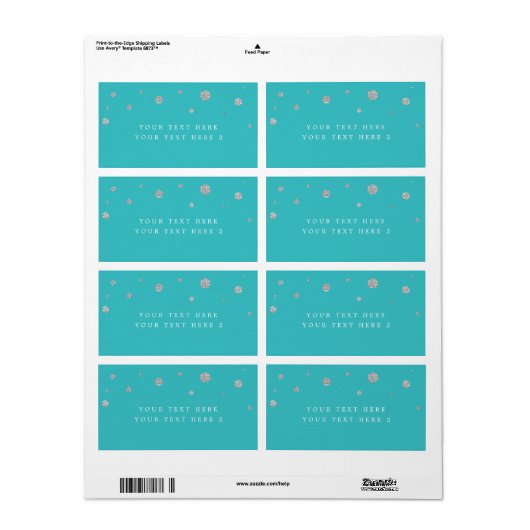 Turquoise & Silver Modern Dots Party Étiquette (Feuille entière)