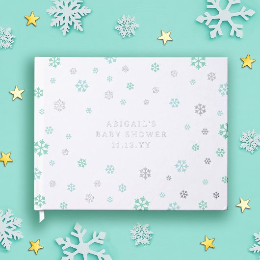 Turquoise Silver Snowflakes Hiver Baby shower neut