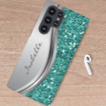 Turquoise Silver Sparkle Glam Bling Métal personna<br><div class="desc">Le design est une photo et les coques ne sont pas faits avec de la parties scintillant, des paillettes, des métaux ou des bois. Cette conception est également disponible sur d'autres modèles de téléphone. Choisissez Type de périphérique pour voir d'autres iPhone, Samsung Galaxy ou coques Google. Certains styles peuvent être...</div>
