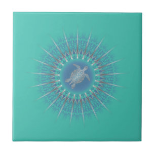 Turquoise Silver Turtle Mandala Tegeltje